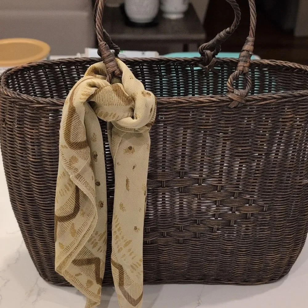 Vintage Elaine Gold for Collection XIIX Tan & Brown Square Silk Scarf Old Money